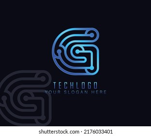 letter G tech logo with gradient blue color good for technology company vector template