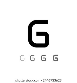 Letter G, technical digital alphabet font, including set from four of different thicknesses, vector illustration 10eps