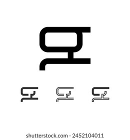 Letter G, technical digital alphabet font, including set from four of different types, vector illustration 10eps
