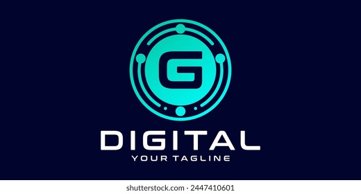 letter G technology logo. Digital font vector design for industry with circuit circles and dots, for digital, technology,data