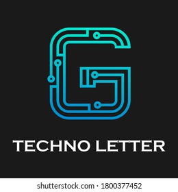 Letter g technology logo template. Technology abstarct dot and gradient blue color. suitable for industry, web, computer, network, app, mobile, medical media, electric, energy etc