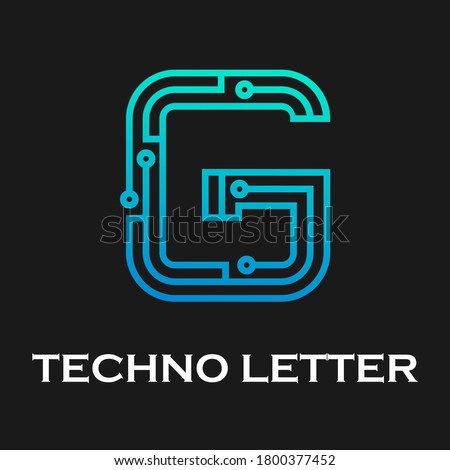 Letter g technology logo template. Technology abstarct dot and gradient blue color. suitable for industry, web, computer, network, app, mobile, medical media, electric, energy etc