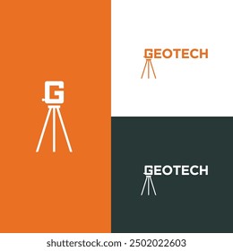 Letter G with theodolite geotechnical icon. Geotech logo. Ground surveying symbol vector illustration