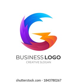 letter G thunder logo, letter G and thunder, combination logo with 3d colorful style