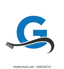Letter G With Tooth Brush Logo Design Concept For Teeth Care Dental Logo Template