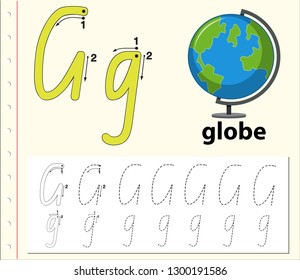 Letter G tracing alphabet worksheets illustration