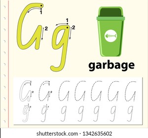 Letter G tracing alphabet worksheets illustration