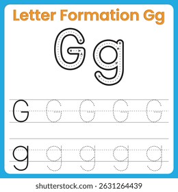 Letter G Tracing Worksheet for Kids – Uppercase and Lowercase Gg Handwriting Practice with Dotted Lines and Stroke Arrows – Preschool Alphabet Learning Printable
