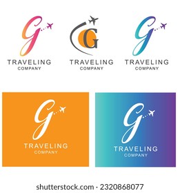 Letter G, travel logo design with a small plane.