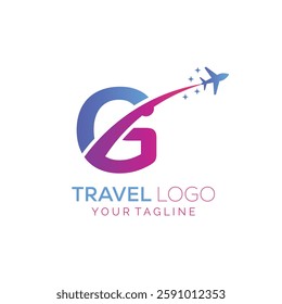 Letter G Travel Logo Design with plane. Icon of G for travel agency logo design.