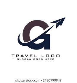 Letter G Travel Logo icon Design with plane graphic element for travel agency logo design
