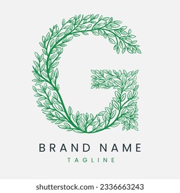 Letter G Tree Branch, Formed From Twigs Leaves Logo Design