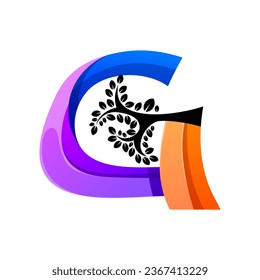 letter g and tree icon logo design 