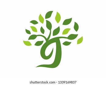 Letter G Tree Leaf Logo with Green Trees that grow rapidly for all your businesses.