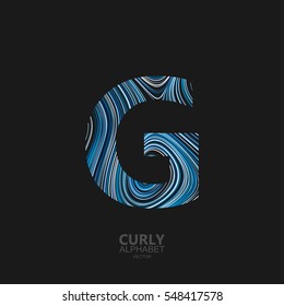 Letter G. Typographic vector element for design. Part of curly textured alphabet with marble or acrylic imitation. Letter G with diffusion lines swirly pattern. Vector illustration