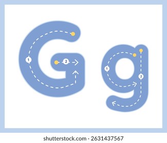 Letter G Uppercase ad Lowercase Alphabet Tracing Guide for Kids Worksheet
