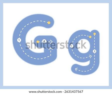 Letter G Uppercase ad Lowercase Alphabet Tracing Guide for Kids Worksheet