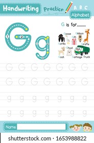 ベクターイラストで英語の単語や手書きのレイアウトを学ぶ子供用の 文字gの大文字と小文字のかわいい子のカラフルなabcアルファベットのトレース練習ワークシート のベクター画像素材 ロイヤリティフリー Shutterstock