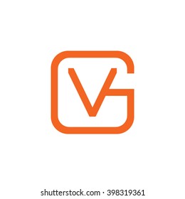 letter G and V monogram square shape logo orange