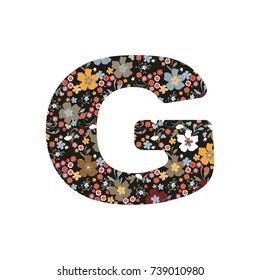 Letter G. Vector flowery font. Decorative floral design.  