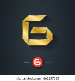Letter G, Vector gold font. Elegant Template for company logo. Pseudo origami style, including flat version. 3d Metallic Design element or icon.