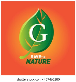Letter G vector logo and icon save the nature. Go green poster design. Ecology campaign publication
