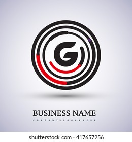 Letter G vector logo symbol in the circle thin line colored black and red. Design for your business or company identity.