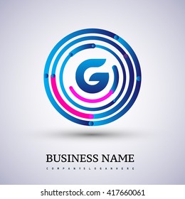 Letter G vector logo symbol in the circle thin line colored blue and red. Design for your business or company identity.