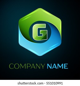 Letter G vector logo symbol in the colorful hexagonal on black background. Vector template for your design