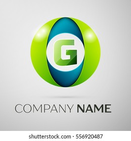Letter G vector logo symbol in the colorful square on grey background. Vector template for your design