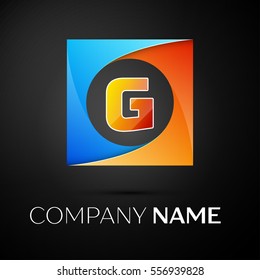 Letter G vector logo symbol in the colorful square on black background. Vector template for your design