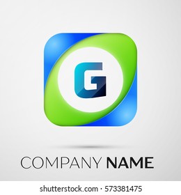 Letter G vector logo symbol in the colorful square on grey background. Vector template for your design