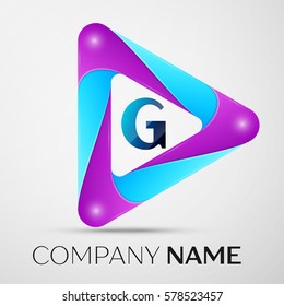 Letter G vector logo symbol in the colorful triangle on grey background. Vector template for your design