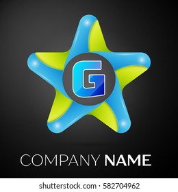 Letter G vector logo symbol in the colorful star on black background. Vector template for your design