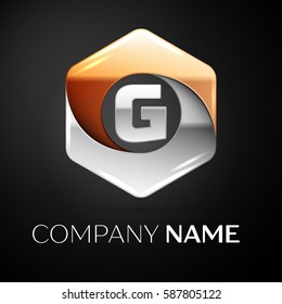 Letter G vector logo symbol in the colorful hexagonal on black background. Vector template for your design