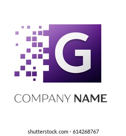 Letter G vector logo symbol in the colorful square with shattered blocks on white background. Vector template for your design