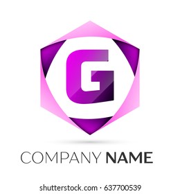 Letter G vector logo symbol in the colorful hexagonal on grey background. Vector template for your design