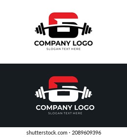 Letter G vector logo template, letter G with barbell logo in trendy flat style, fitness logo