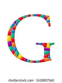 Letter G vector mosaic tiles composition in colors over white background