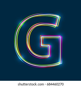 Letra G - Vector de fuente de contorno multicolor con efecto brillante aislado sobre fondo azul. EPS10