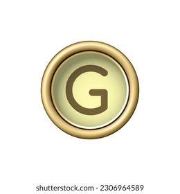 Letter G. Vintage golden typewriter button.