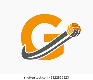 Letter G Volleyball Logo Concept With Moving Volley Ball Icon. Volleyball Sports Logotype Template