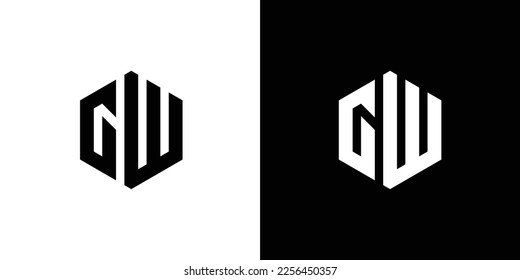 Letter G W Polygon, minimales und professionelles Logo-Design mit Hexagonal auf schwarz-weißem Hintergrund