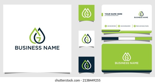 Letter G water drop logo icon design template elements with business card design template