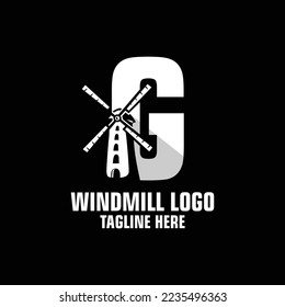Inspiración de la plantilla de diseño del logotipo del molino de viento de la letra G, Ilustración vectorial.