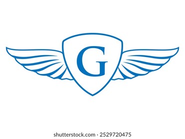 Letra G Logotipo Wing com Ícone de Escudo Conceito para Frete e Transporte Símbolo