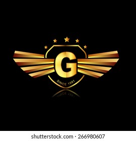 Letter G winged crests logo . Alphabet logotype design concept