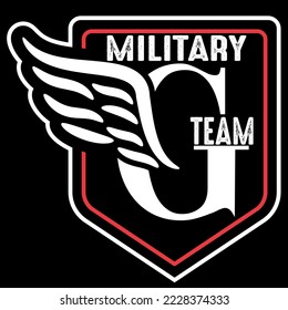 Letter G with wings and text Military Team, Patch Embroidered, Fashion style.