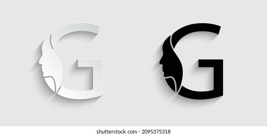 letter G woman face vector template logo beauty salon 