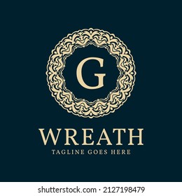 letter G wreath circle frame luxurious vector logo design